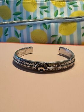 Textured Silver-Tone Cuff Bracelet with Center Accent